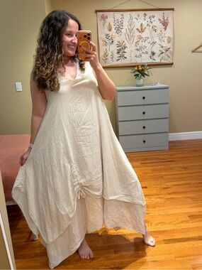 NWT M Made in Italy Women’s Cream Neutral Cotton Lightweight V-Neck Maxi Dress M